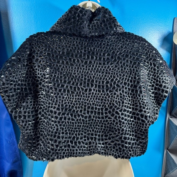 Faux Fur Black Bolero Formal Party Cover Up Small / Medium Shiny Animal Print - Picture 6 of 8